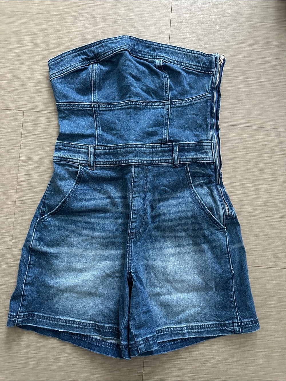 American Eagle Outfitters Blue Denim Strapless Romper